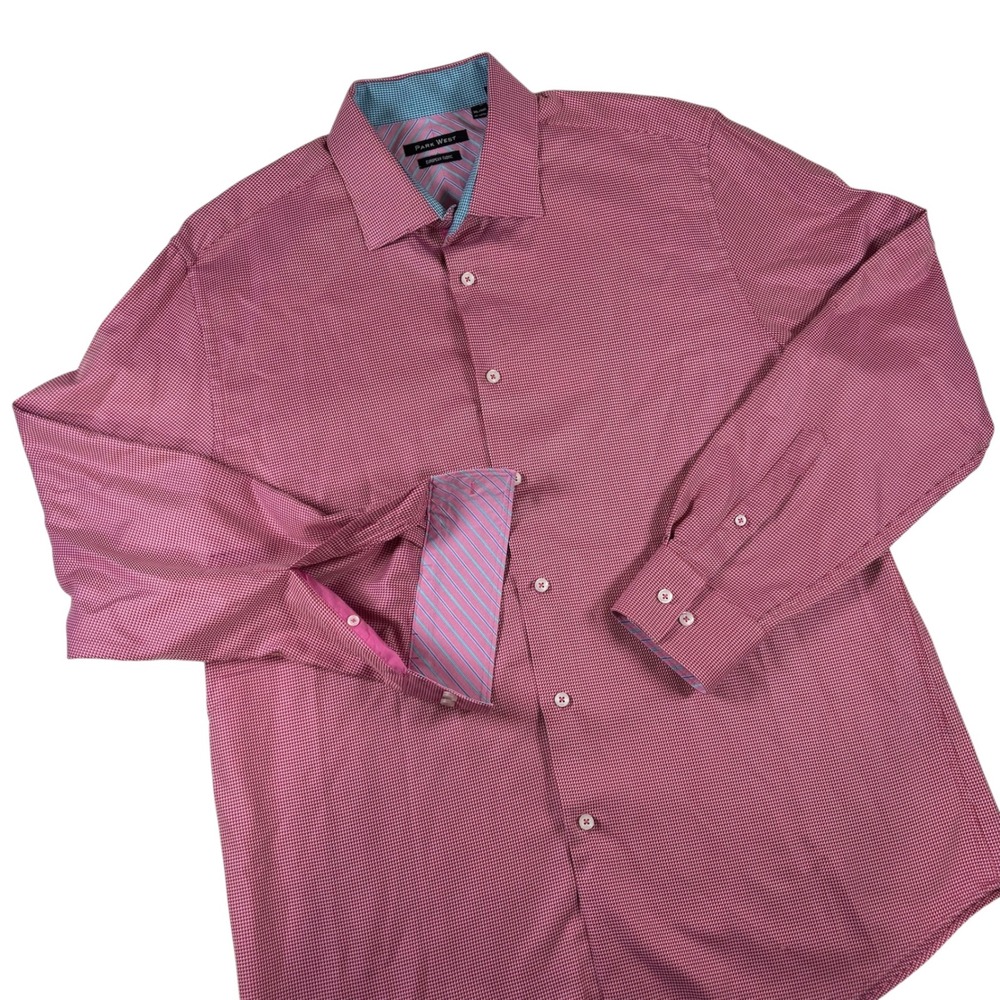 Park West Dress Shirt Dobby Texture Contrast Flip Cuff XL Extra Long